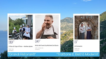 Tre ristoranti della Costiera Amalfitana nelle classifiche di "50 Top Italy" curate da Barbara Guerra, Luciano Pignataro e Albert Sapere 